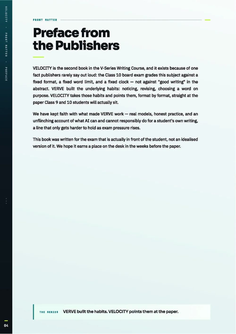 Velocity preface page with running head